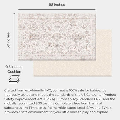 Baby Care Soft Rug (Prestige, Ikat - Tebriz) 98'' x 59'' Original One-Piece Reversible Rollable Waterproof Play Mat for Infants, Babies, Toddler, and Kids