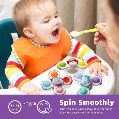 LiKee Strong Suction Cup Fidget Rotating Sensory Bath Toys for Baby 12 18 Months Airplane Car Travel Table & Window Toys for 1 2 Years Old Toddler Boys and Girls (Space-1)
