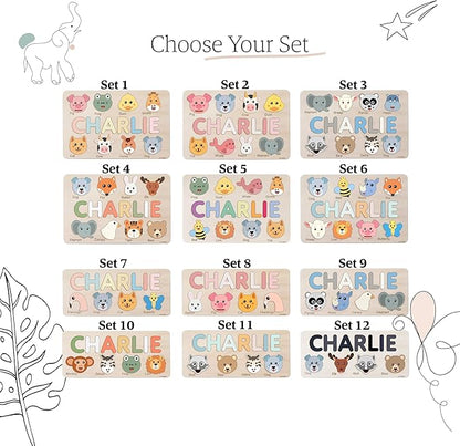 Custom Name Puzzle for Toddlers 1-3, 1 Year Old Girl Gifts, 1st Birthday Gifts Boy, ABC Wooden Puzzle Animals and Alphabet Learning Puzzles Toys for Babies, Preschool Montessori Toys