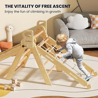 BlueWood 2025 8-in-1 Pikler Triangle Climbing Set Toddler Toys Indoor Baby Jungle Gym Climber Playground for Kids - Natural Wood