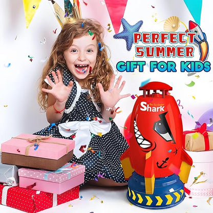 Water Rocket Sprinkler for Kids, Outdoor Sprinkler Rocket Launcher Toy for Backyard, Summer Water Toys for Kids Ages 3-12, Fun Water Powered Rocket Toy (Red-2)