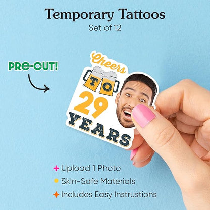 Big Dot of Happiness Custom Photo Cheers and Beers Happy Birthday - Birthday Party Favors - Fun Face Temporary Tattoos - Set of 12