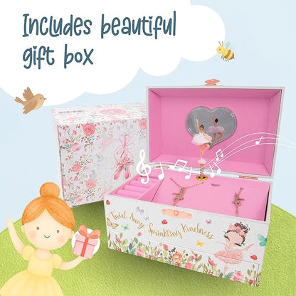 The Memory Building Company Ballerina Musical Jewelry Box, Classic Melody, Storage Organizer Kids Ages 6-12, Wood Construction w/ 2 Compartments
