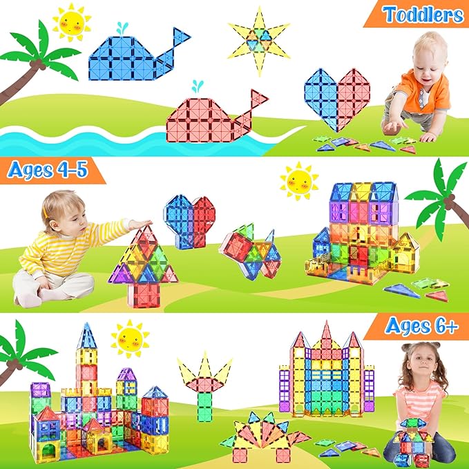 Magnetic Tiles Kids Toys STEM Magnet Toy for Toddler Magnetic Blocks Building Preschool Learning Sensory Montessori Toys for 3+ Year Old Boys and Girls, Safe Creativity Toddler Kids Toy 40PCS