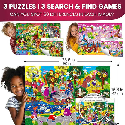 QUOKKA 100 Piece Puzzles for Kids Ages 8-10 – 3XSET Puzzles for Kids Ages 4-6 – Toy for Learning Wildlife Neighbors and Feathered Friends for 5-8 Year Old – Toddler Game Gift for Boy and Girl