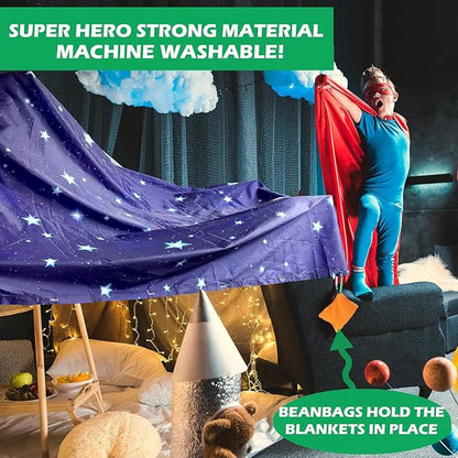 Molcey Blanket Fort Building Kit for Kids 4-8 8-12+ - Make a Portable Playhouse, Play Tent. Build a Fort Making Kit/Builder Blankets - Ultimate Indoor/Outdoor Play for Girls/Boys Toys Age 3-12