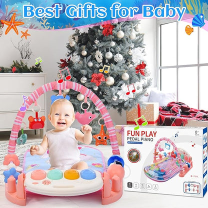 Baby Gyms Play Mats with Tummy Time Water Mat, Baby Activity Mat Play Piano Gym with 5 Sensory Toys for Babies, Music and Lights Boy & Girl Gifts for Infant Newborn Babies 0-3 4-6 6-9 6-12 Months