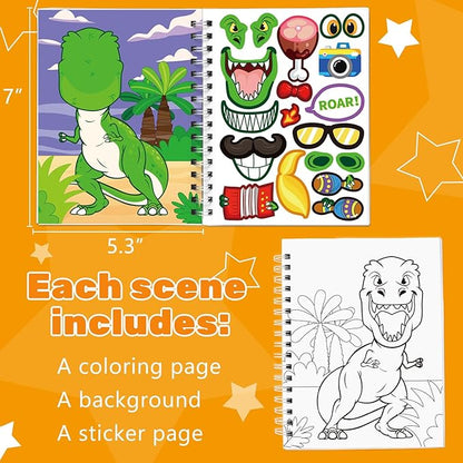 Make-a-Face Stickers Coloring Books 3-Pack,Unicorn,Dinosaur,Mermaid On The Go Travel Trip Must Have Toys Activity Pad Airplane Activities for Toddlers Kids Ages 4-8