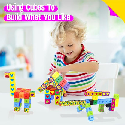 100 Math Linking Cubes, Math Cubes with 320 Reusable Stickers Manipulative Geometric Shapes Connecting and Counting Snap Blocks for Early Math & Construction, Educational Toy for Preschool, Homeschool