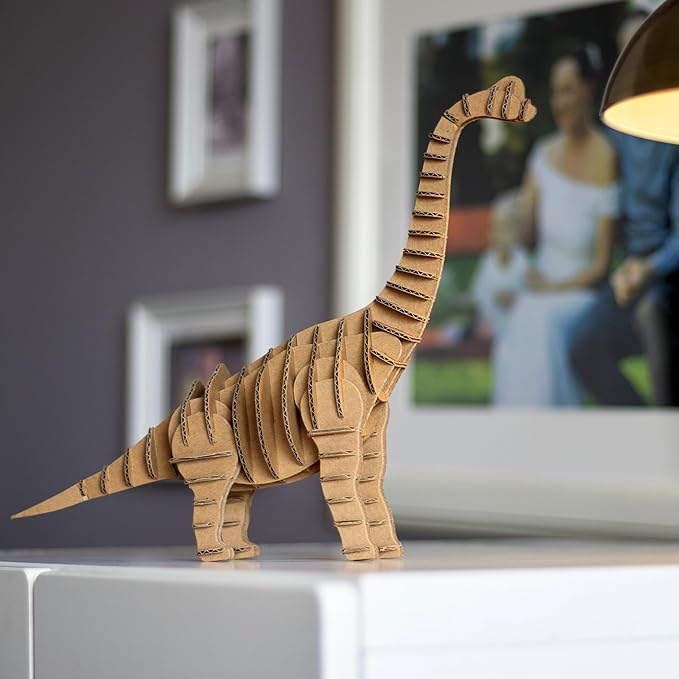 Cottify Dinosaur 3D Cardboard Puzzle - Fun 3D Puzzles for Adults & Kids, Easy to Assemble 3D Puzzle, Eco-Friendly, No Scissors or Glue Needed, Perfect Sustainable Gift (Brachiosaurus)