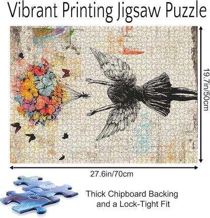 Tucocoo Banksy Angel Girl Jigsaw Puzzle 1000 Pieces Retro Street Art Puzzles for Adults, Floral Art Jigsaw Puzzles 1000 Piece for Challenging Family Games DIY Crafts Puzzle for Home Decor Gifts