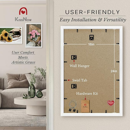 16x24 Poster Frame 2 Pack, Textured White Solid Wood Picture Frame, Wall Hanging