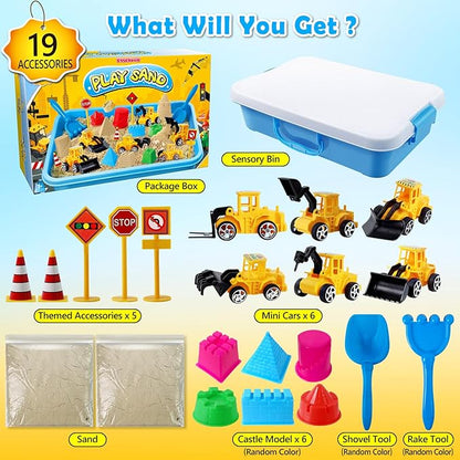 ESSENSON Sensory Bin, Dinosaurs Kit with Sensory Sand, Play Sand Pretend Play Beach Toy, Sandbox for Girls and Boys