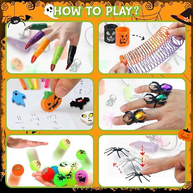 384PCS Prefilled Party Favor Bulk for Kids, 48PACK Prefilled Ghost Cauldrons With 6 Halloween Toys Inside, Goodie Bag Fillers, Prizes Gifts Miniatures for Kids, Trick or Treat