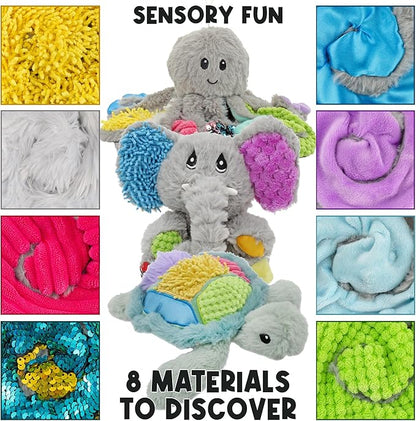 MEAVIA Sensory Plush Gift Set (Set of 3); Mini Friends, Octopus, Elephant, and Turtle Stuffed Toys