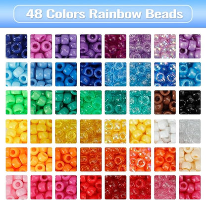 Quefe 3960pcs Pony Beads for Friendship Bracelet Making Kit 48 Colors Kandi Beads Set, 2400pcs Plastic Rainbow Bulk and 1560pcs Letter Beads with 20 Meter Elastic Threads for Craft Jewelry Necklace