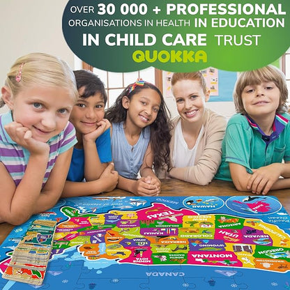QUOKKA United States Puzzles for Kids Ages 4-6 - 70 Pcs Floor Puzzles for Kids Ages 6-8 Preschool Activities - Includes 50 Cards with 400+ USA Facts- State-Shaped Jigsaw Puzzle Gift for Girls Boys
