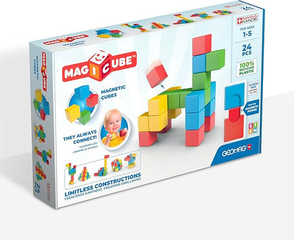 Geomag Magicube 24pcs Magnetic Blocks - Magnetic Building Blocks for Toddlers 1-3, Montessori Toys for 1+ Year Old, Autism Sensory Product, Magnets for Kids