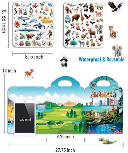 2pack Reusable Sticker Books for Kids 2-4,Vehicle Cars & Animals 3D Jelly Stickers Activity Busy Book for Toddlers Boys Girls Road Trip Airplane Train Car Travel Essentials Toy - 112pcs Stickers