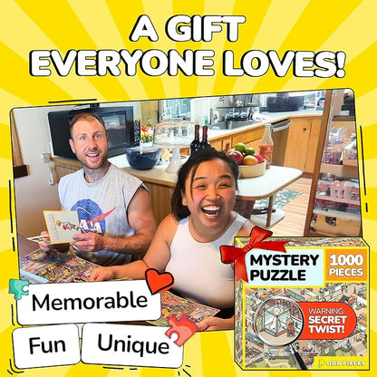 Odd Pieces Jigsaw Puzzles 1000 Pieces - Magic Mystery Story Secret Ending Puzzle - Perfect Game Night for Adults & Kids - Cat Dog Cartoon Theme (Snack Attack)