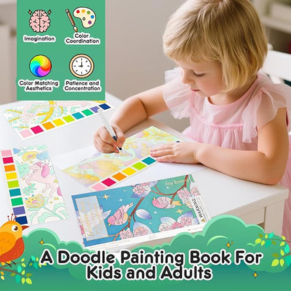 Watercolor Painting Coloring Books Pocket Watercolor Paint Bookmarks, Mess Free Paint with Water Set, Travel Class Activities Art Party Favors Exchange Birthday Gifts for Kids (Enchanting forest)