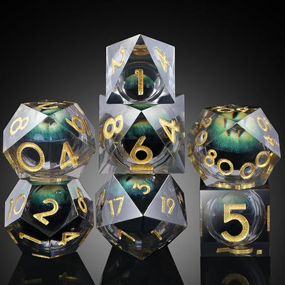 DNDND Eye Resin DND Dice Sharp Edge Resin D&D Die with Gift Case for Dungeons and Dragon Game (Green Dragon Eye)