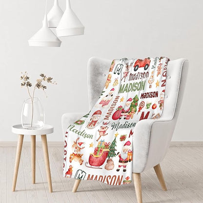 Personalized Baby Blanket for Girls Boys Kids Christmas Custom Baby Blanket with Name Throw Birthday Gift for Toddlers Infants Shower Newborns Nursery Stroller Crib Bed Decor