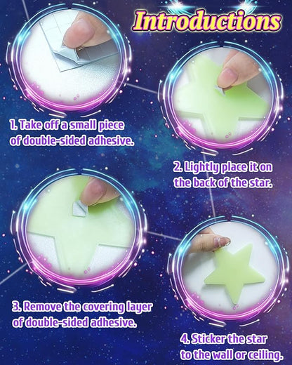 201 Pcs Glow in The Dark Stars Stickers for Ceiling, Toddler Stocking Stuffers Wall Room Decor Gifts, Luminous 3D Glowing Stars Easter Basket Stuffers for Kids Boys Girls - Green
