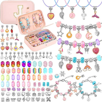 Bracelet Charm Making Kit with Jewelry Box Charm Beads for Jewelry Making DIY Bracelet Craft Kit for Birthday Gifts Valentine Christmas