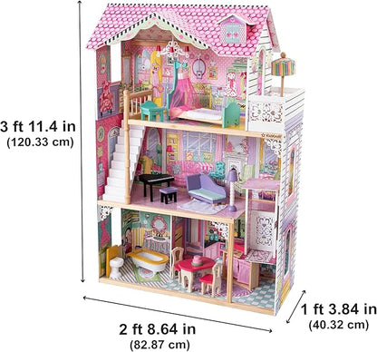 KidKraft Annabelle Wooden Dollhouse with Elevator, Balcony and 17 Accessories, Gift for Ages 3+