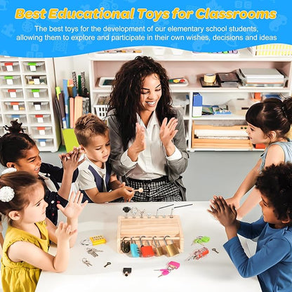 Montessori Toys for 3 4 5 Year Old,Montessori Screwdriver Board Set-Lock and Key Toy,Kids Tool Set,Preschool Learning Sensory - Fine Motor Skills - STEM Toys(8 Locks and Keys)