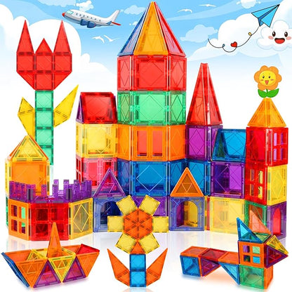Magnetic Tiles Kids Toys, Magnetic Building Blocks STEM Magnet Building Set Preschool Learning Magnet Toys for Kids Ages 3-5 4-8, Sensory Montessori Toy for Toddlers 3+ Year Old