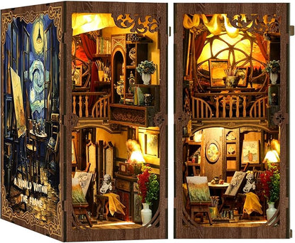 Book Nook Kit - DIY Miniature Dolls House Kit with Furniture and LED Light, 3D Puzzle Wooden Art Bookends, Model Kits for for Adults and Teens (The World in The Picture Frame)