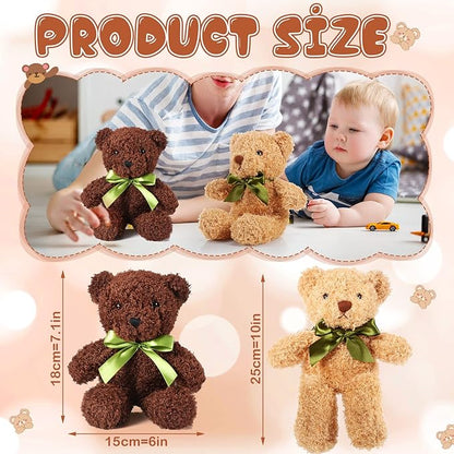 HyDren 6 Pcs Bear Stuffed Animal Plush Toys Soft Plush Dolls Bear Sleeping and Playing Toys for Baby Shower Decoration Boy(Fuzzy Style,White, Brown, Dark Brown)