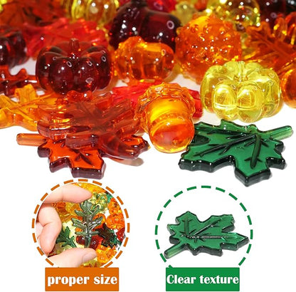 Fall Vase Filler,165 Pcs Acrylic Pumpkin Leaves Acorn Gems Sensory Bin Fillers for Thanksgiving Centerpieces Table Decorations,Table Scatters,Preschool Counting and Thanksgiving Craft