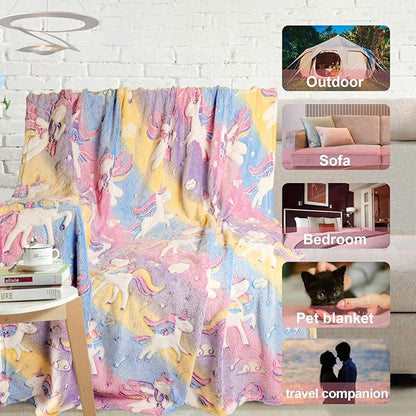 Unicorn Glow in The Dark Blanket for Girls/Kids, Soft Fleece Throw 40"x60" - Age 3-12