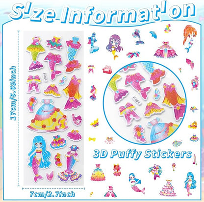 36 Sheets Mermaid Stickers for Kids - 900+ 3D Puffy Stickers Ocean Theme | Sea Animals, Shells, Mermaids | Reusable, Waterproof | Crafts, Scrapbooking, Gifts