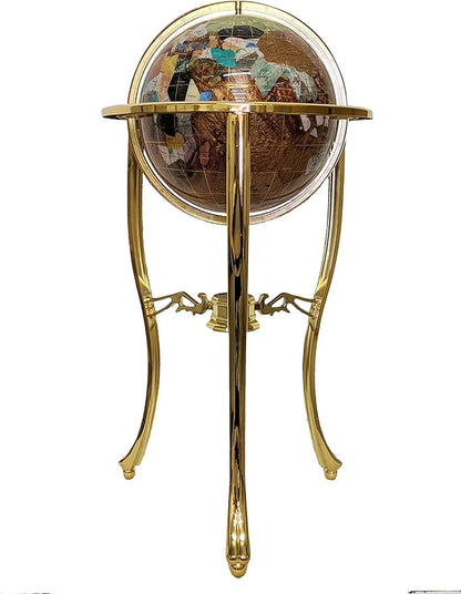 Unique Art 36-Inch by 13-Inch Floor Standing Amberlite Ocean Gemstone World Globe with Gold Tripod