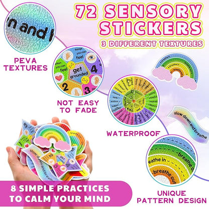 Libima 72 Pieces Anxiety Sensory Stickers Textured Stickers Fidget Mindfulness Sticker School Counselor Supplies Adult Sensory Items Anxiety Relief, 9 Styles(Cute Color)