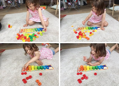 TOWO Wooden Stacking Rings and Counting Games with 45 Rings Number Blocks- Counting Ring Stacker-Wooden Sorting Counting Toy for 3 Years Old Kids Maths Learning Montessori Materials