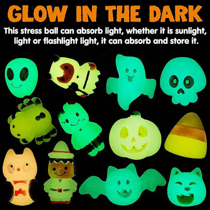 JOYIN 24 PCS Halloween Squishy Mochi Toys, Glow in The Dark Stress Relief Mochi for Halloween Party Favor Decoration, Halloween Goodie Bag Fillers, Kids Birthday Gifts