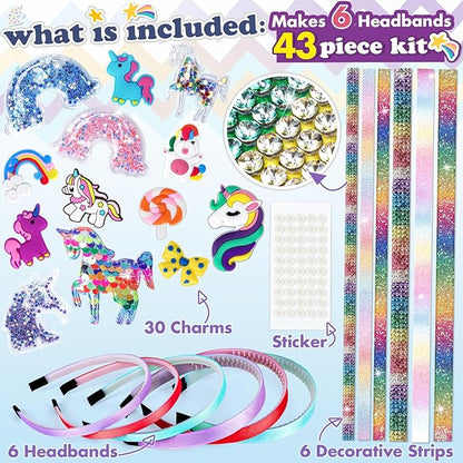 KLAPTOR Headband Making Kit for Girls - Arts & Crafts Gift - Make Your Own Fashion Headbands for Kids - DIY Hair Accessories Set - Gift for Ages 5-12 Year Old Girl (Unicorn)