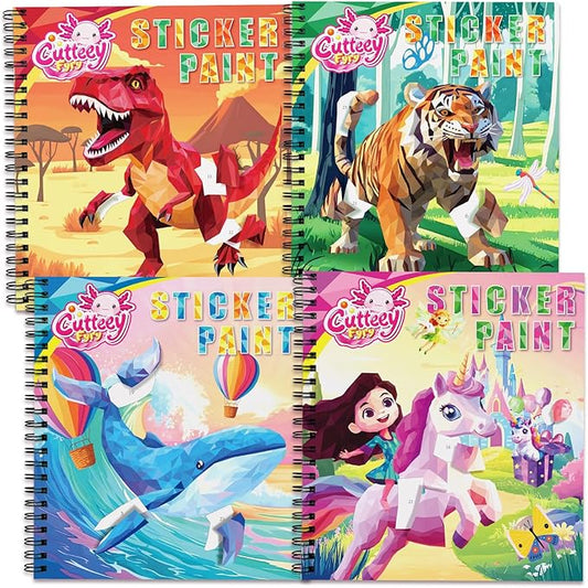 4PCS Paint by Number Sticker Book Travel Activities for Girls Boys Kids Ages 4-10 Road Trip & Airplane Quiet Time Toys, Birthday Present, Preschool Classroom Party Gifts