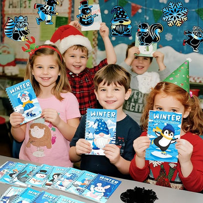 24 Pack Winter Scratch Art Party Favors for Kids - Rainbow Scratch Paper Snowflake Penguin Scratch Off Cards Frozen Birthday Goodie Bags Stuffers - Return Christmas Gifts DIY Classroom Prizes