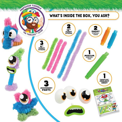 WeVeel TOOBLERZ Silly Monsterz Medium Set – 12-Piece Mix-and-Match Craft Kit for Kids – Includes Fuzzy Chenille Sticks, Fidget Tubes & Character Accessories – Creative Toy for Ages 6+