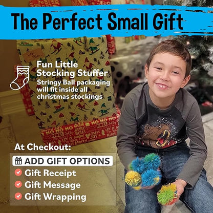 Stringy Balls & Sensory Toys for Kids 8 Pack - Stocking Stuffers For Kids Ages 4 5 6 7 8 + Year Old Gift Ideas - Best Birthday Toddler Gifts for Boys & Girls - Monkey Pom Balls Fidget Toys Stress Ball