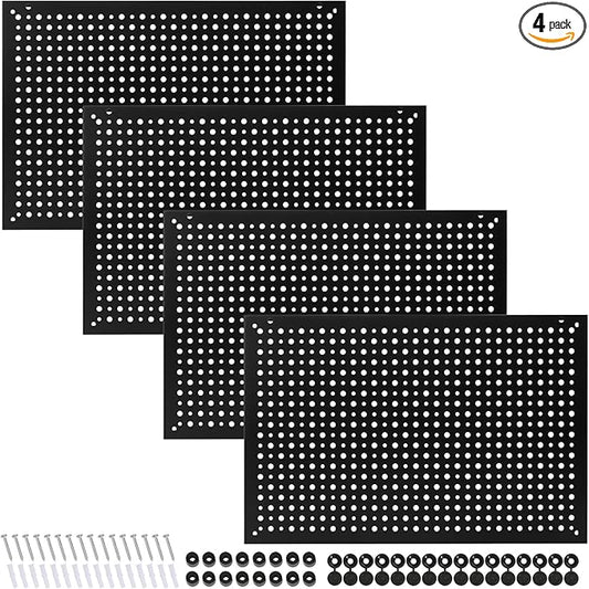 4 Pack Heavy Duty Steel Pegboard Garage Organization Panels,Universal 1/8 and 1/4 Pegboard Accessories,Suitable for Tool Storage,Garage Storage etc. (Black, 16X10.5)