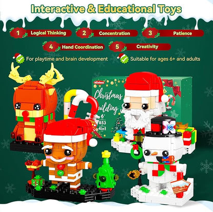 Eelexa Christmas Building Toys Set Includes Santa Claus, Snowman, Reindeer, Gingerbread, Christmas Building Blocks for Kids, Boys and Girls, Ages 6+ (853 Pcs)