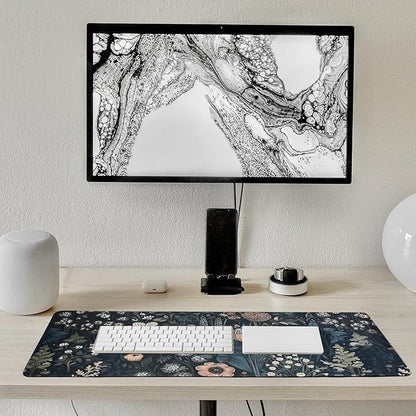 Dark Flower, Floral Plants Mouse Pad, Aesthetic Wildflowers Desk Pad, Gaming Mouse Pad, Non-Slip Rubber Base, Stitched Edges，31.5x11.8 inch Computer Mouse Mat Keyboard for Home Office