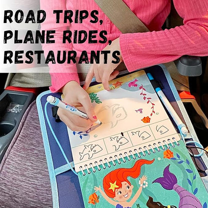 Totebook Kids Travel Educational Activity Book with Washable Markers - Car and Airplane Activities, Learning Toys for Toddlers- Reusable Stickers for Ages 4, 5, 6 (Ocean & Extra Princess Book)
